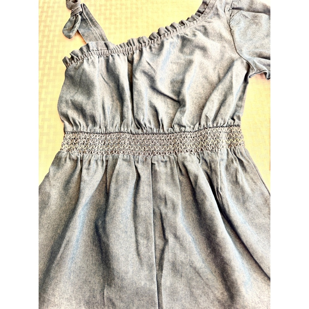 Vince Camuto‎ Girls Denim Romper One Shoulder Puff Sleeve Blue Chambray NWT 6X - Picture 6 of 9